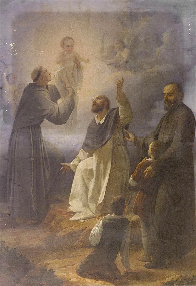 Santi Antonio da Padova, Pietro martire e Gerolamo Emiliani - 1858, olio su tela cm. 240x160, Chiesa di S. Biagio martire, Caprino (BG)